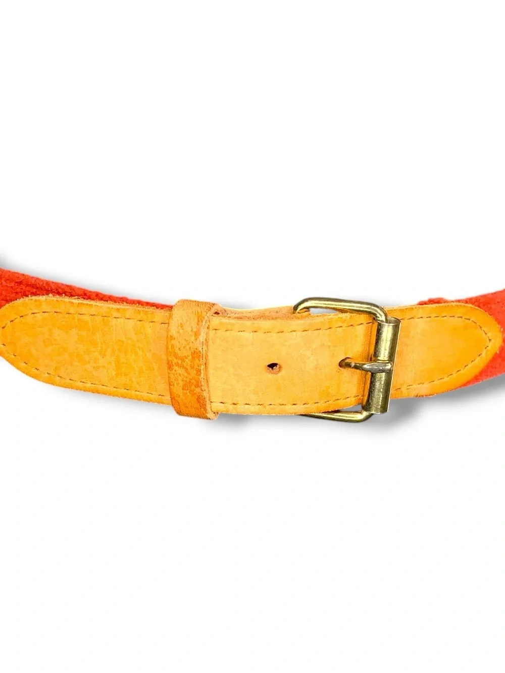 Vintage Small Red Canvas Tan Brown Leather Belt Womens 28 Inch Length Western